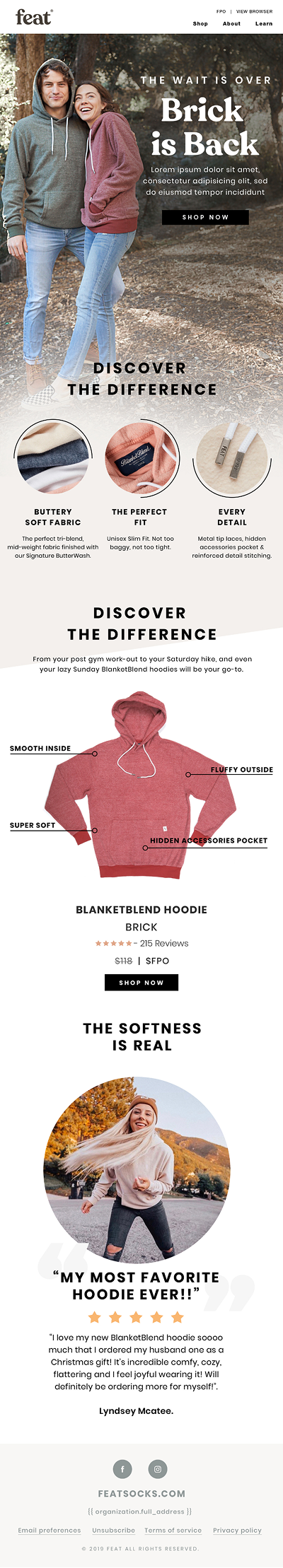 Feat Clothing email campaign design